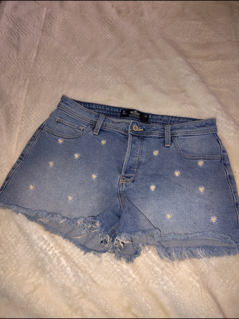Hollister Light Blue Daisy Embroidered Denim Shorts